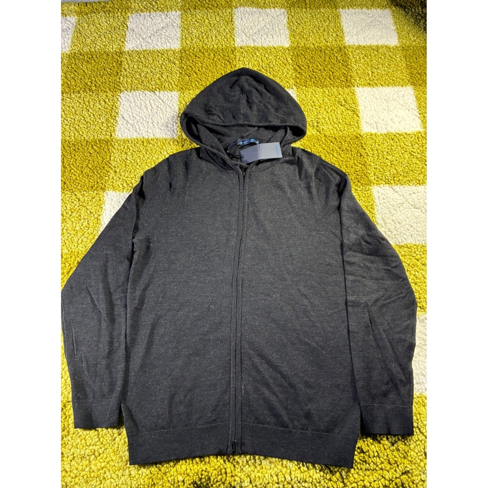 Patrick Assaraf Mens Extrafine Merino Wool Full Zip Hoodie Black Mix P114H01 S